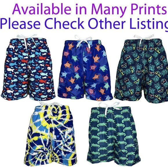 Boy Swim Shorts, Swimming Board Trunks, Drawstring Lining, Beach, Yellow Tie Dye - Picture 3 of 3